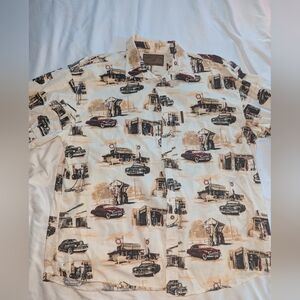 North‎ River Men's XL Classic Car Flannel Short Sleeve Button Down Dress Shirt